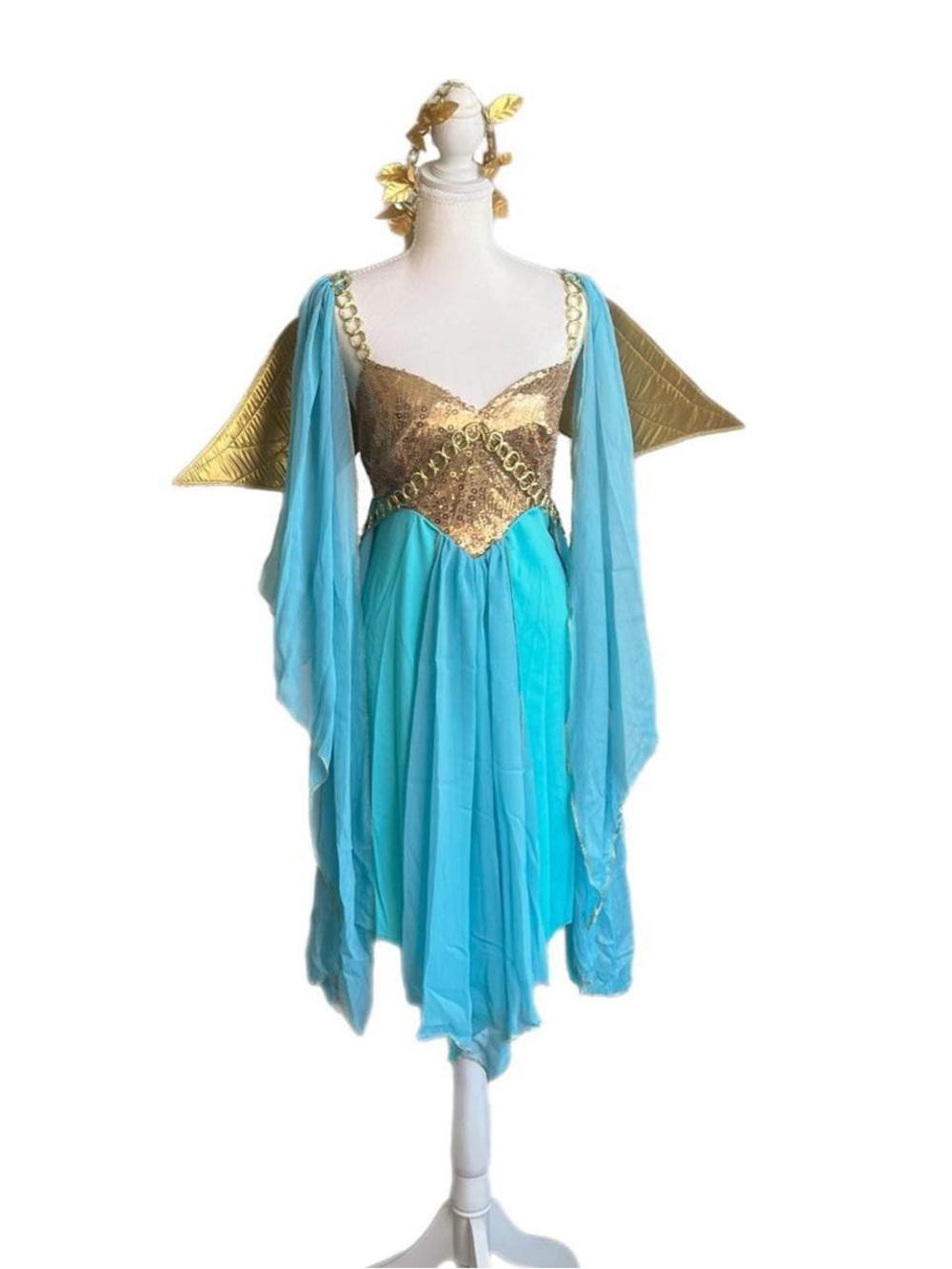 2000s deadstock victory nike greek goddess teal light blue gold costume set
